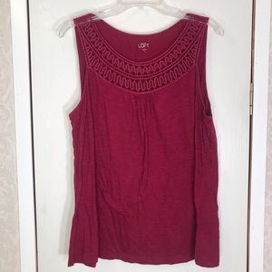 Maroon tank top with crochet neck- LOFT XL